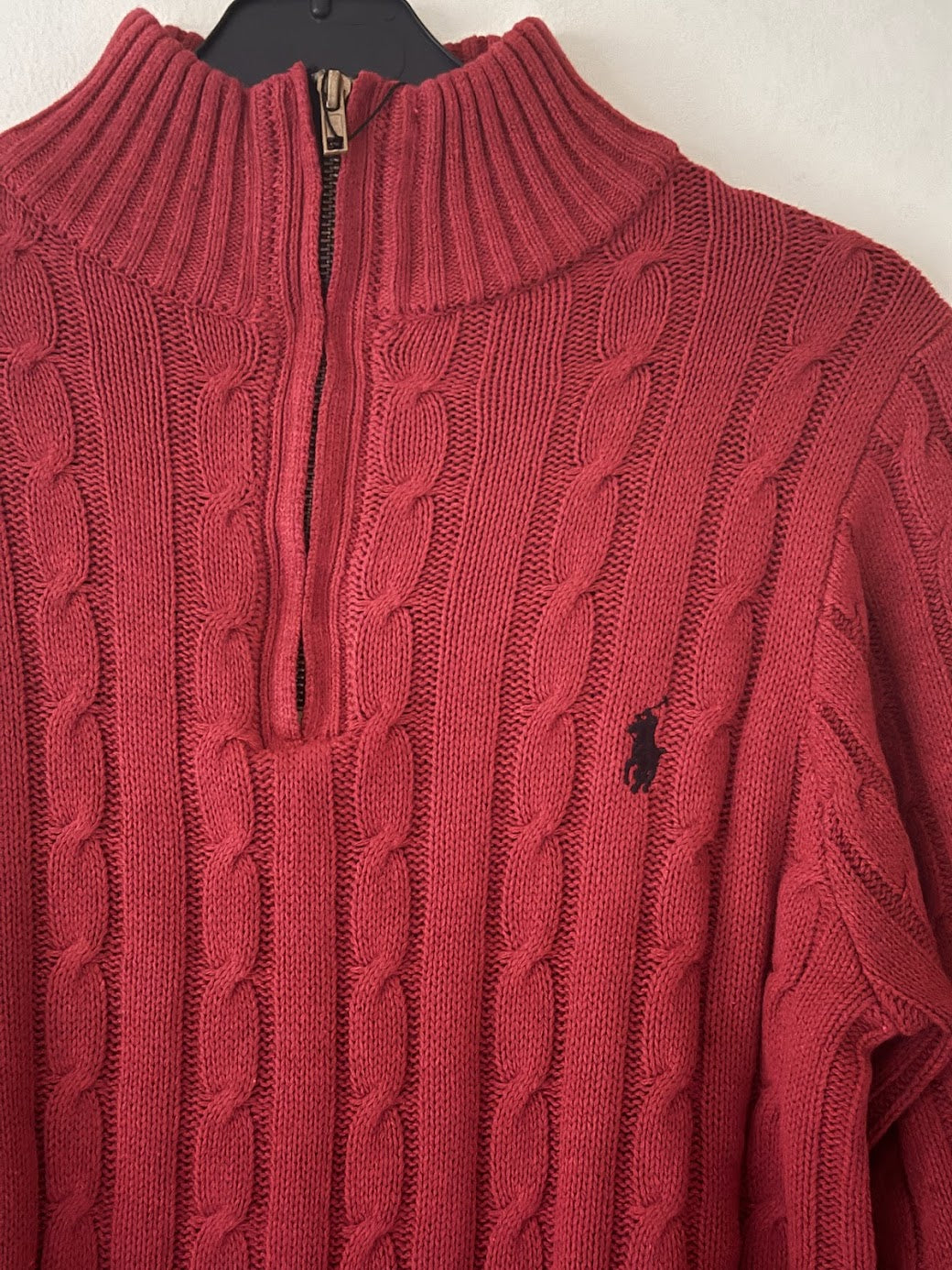Ralph Lauren Quarter-Zip Cable Knit Winter Sweater, Maroon