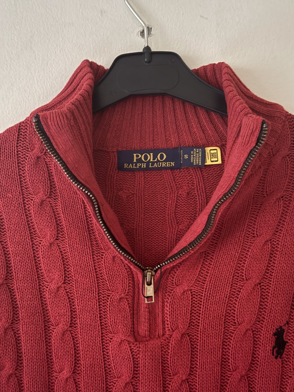 Ralph Lauren Quarter-Zip Cable Knit Winter Sweater, Maroon