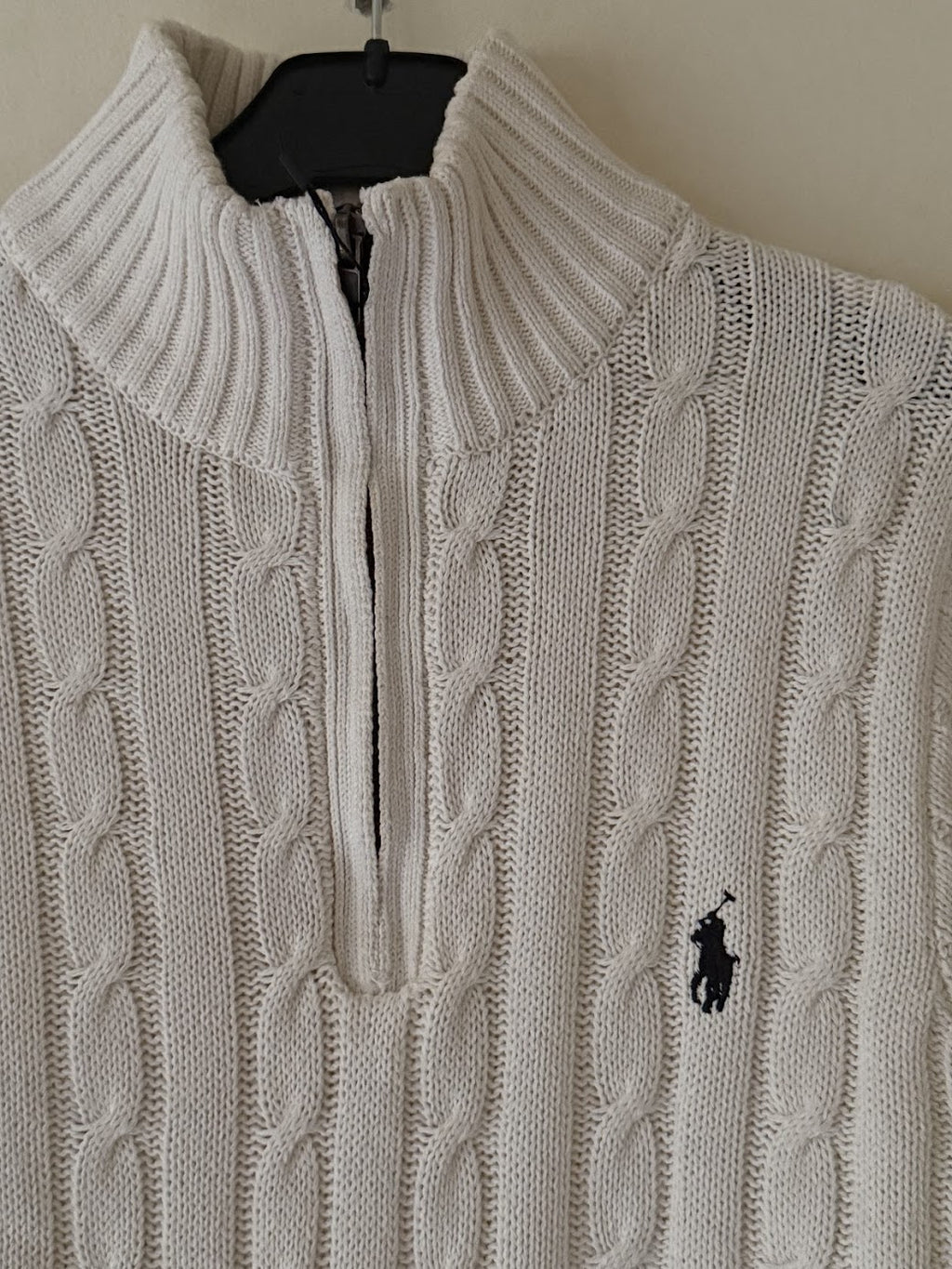 Ralph Lauren Quarter-Zip Cable Knit Winter Sweater, White