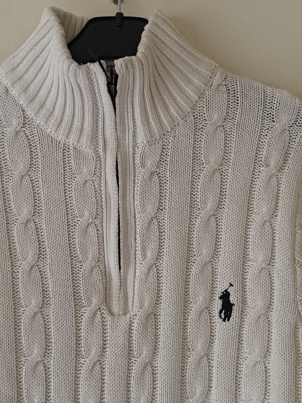 Ralph Lauren Quarter-Zip Cable Knit Winter Sweater, White