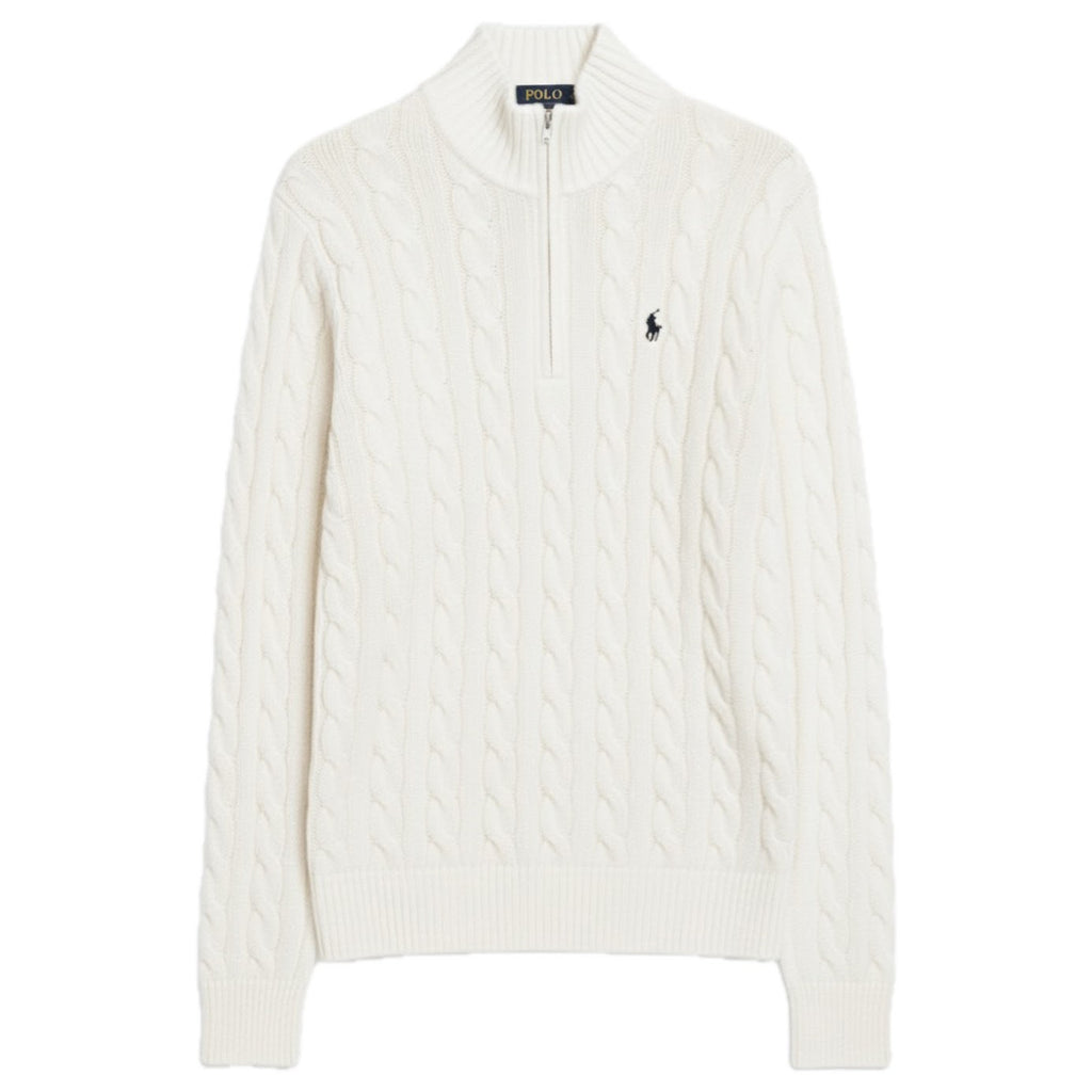 Ralph Lauren Quarter-Zip Cable Knit Winter Sweater, White