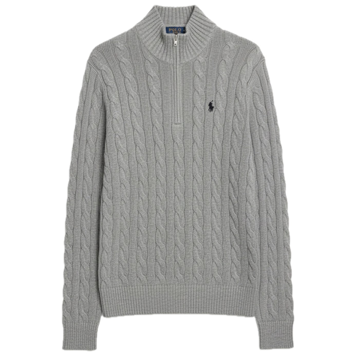 Ralph Lauren Quarter-Zip Cable Knit Winter Sweater, Grey