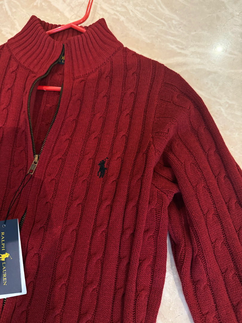 Ralph Lauren Full-Zip Cable Knit Winter Sweater, Maroon