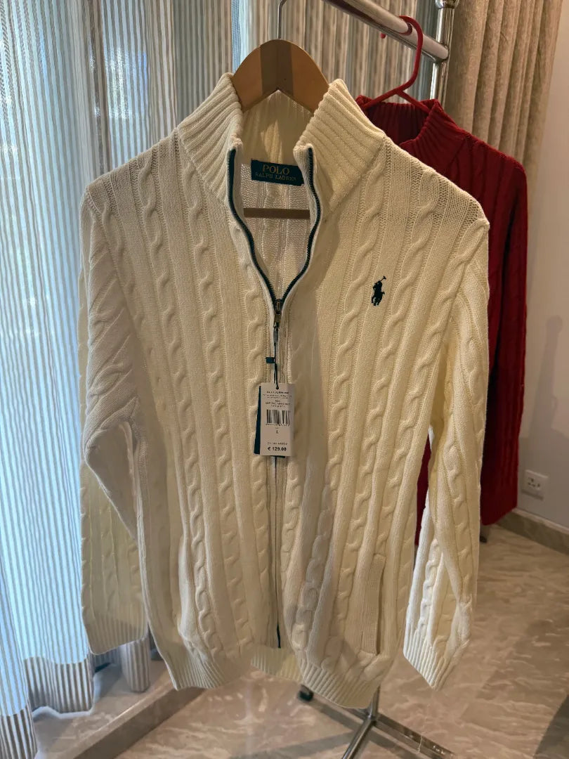 Ralph Lauren Full-Zip Cable Knit Winter Sweater, White