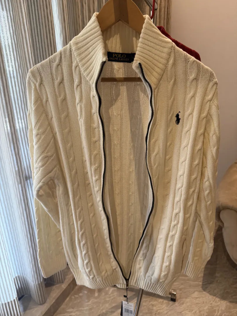 Ralph Lauren Full-Zip Cable Knit Winter Sweater, White