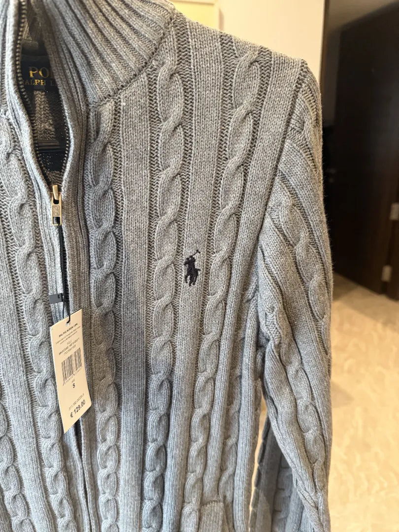 Ralph Lauren Full-Zip Cable Knit Winter Sweater, Grey