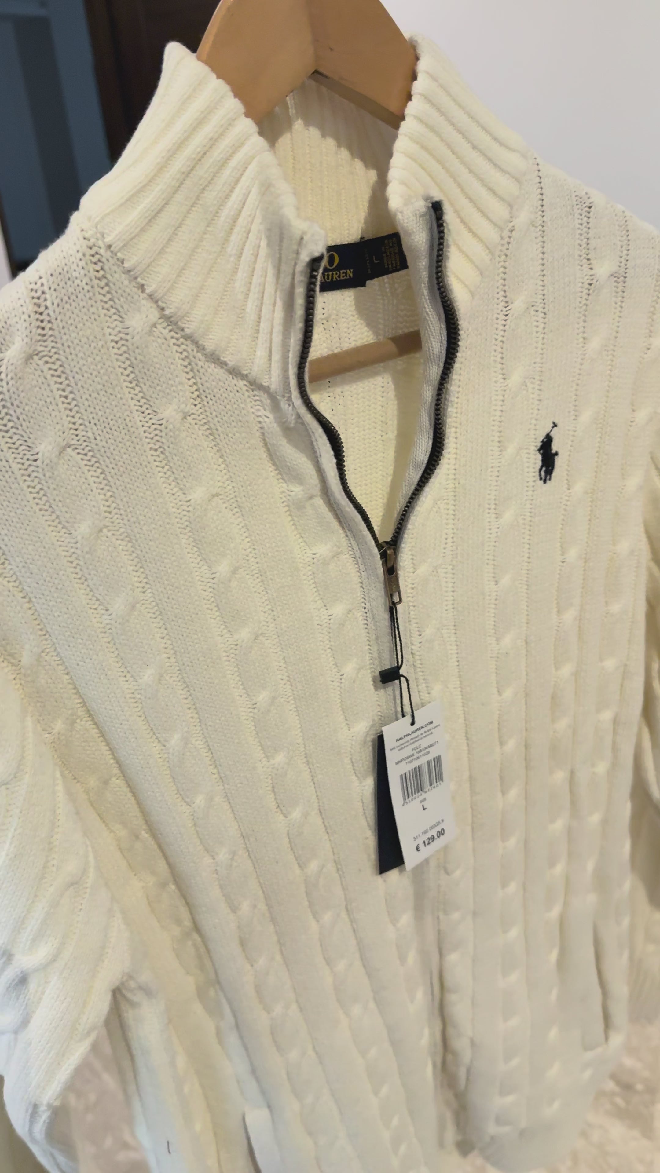 Ralph Lauren Full-Zip Cable Knit Winter Sweater, White